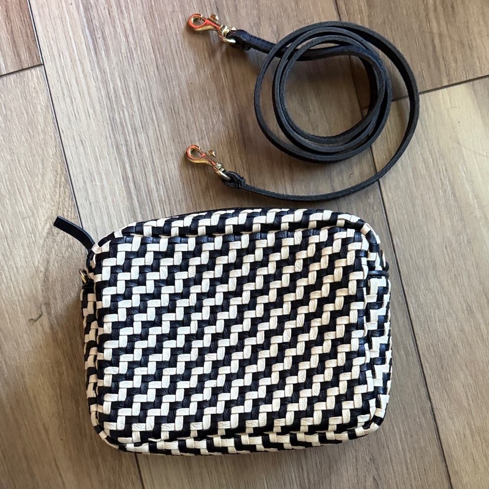 Clare V Black and Cream Woven Crossbody Bag